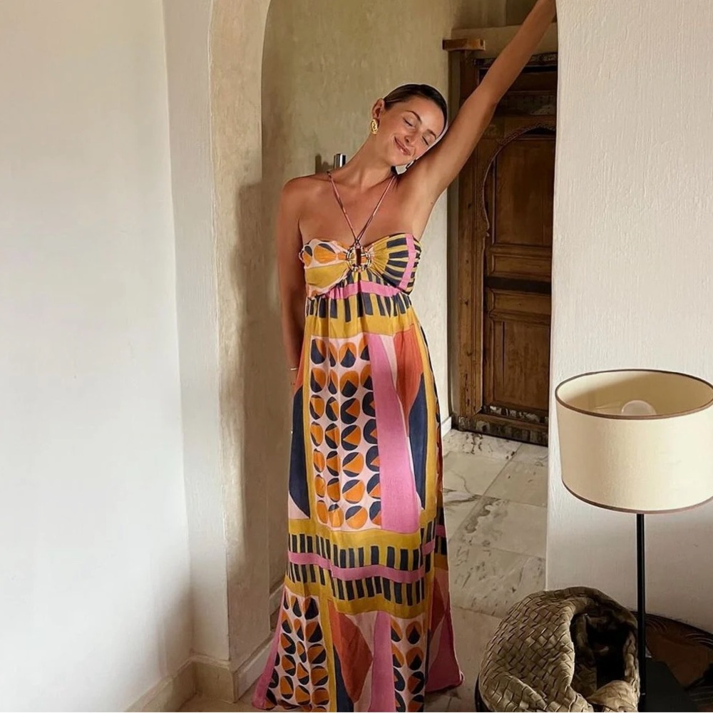NWT D’Angela Panelli printed halter dress